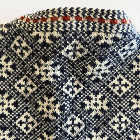 VINTAGE 80s Nordic Wool Cardigan Sweater Navy Blue L/XL - Picture 9 of 11